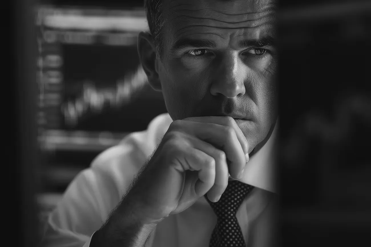 A CFO analyzing a Menopause benefits utilization. On his face is the cold financial reality. He is worried.