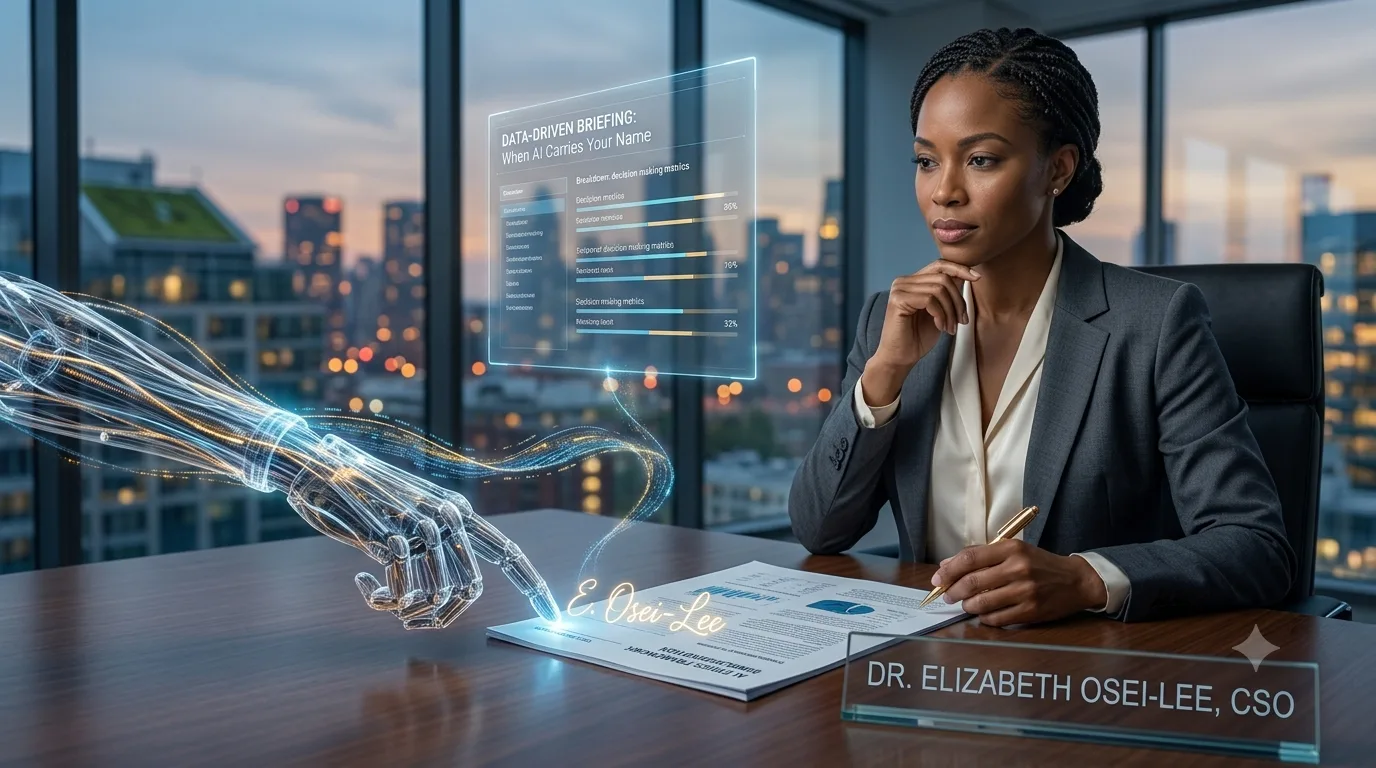 Abstract AI governance image representing human accountability in AI-assisted decisions.