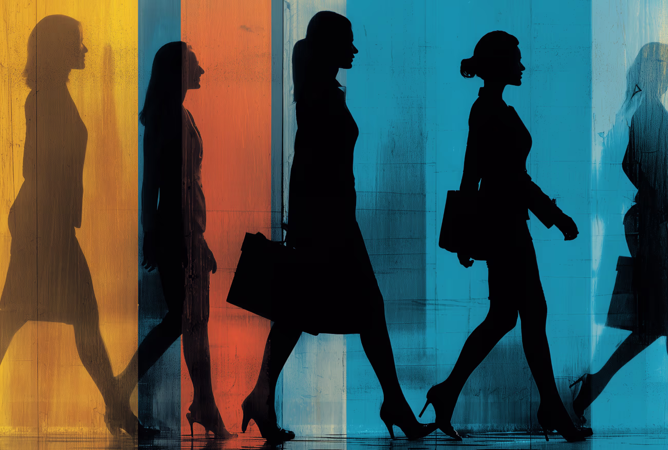women in shadow walking